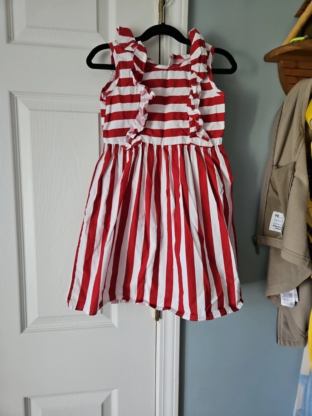 Girls Red and White Striped Ruffle Tank Dress